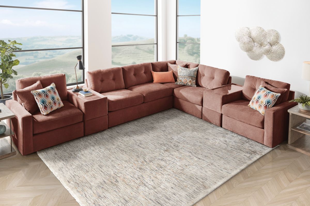 ModularOne Sectional Merlot 7-Piece Sectional with Sleeper + E-Console 2