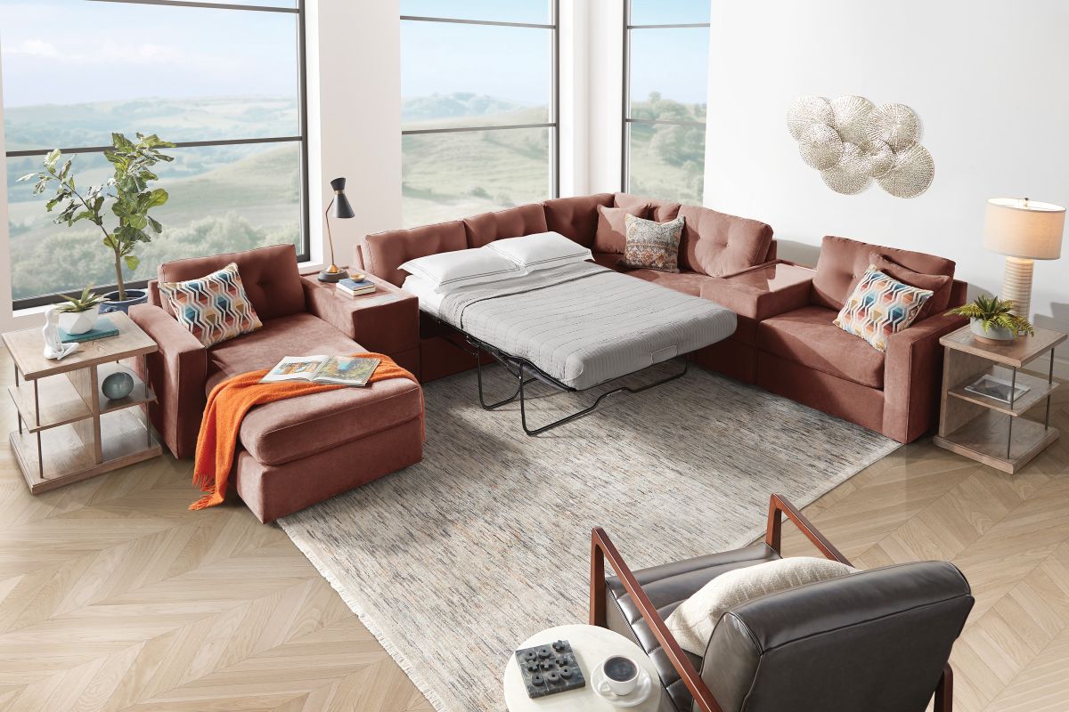 ModularOne Sectional Merlot 7-Piece Sectional with Sleeper + E-Console + Left Arm Facing Chaise 7