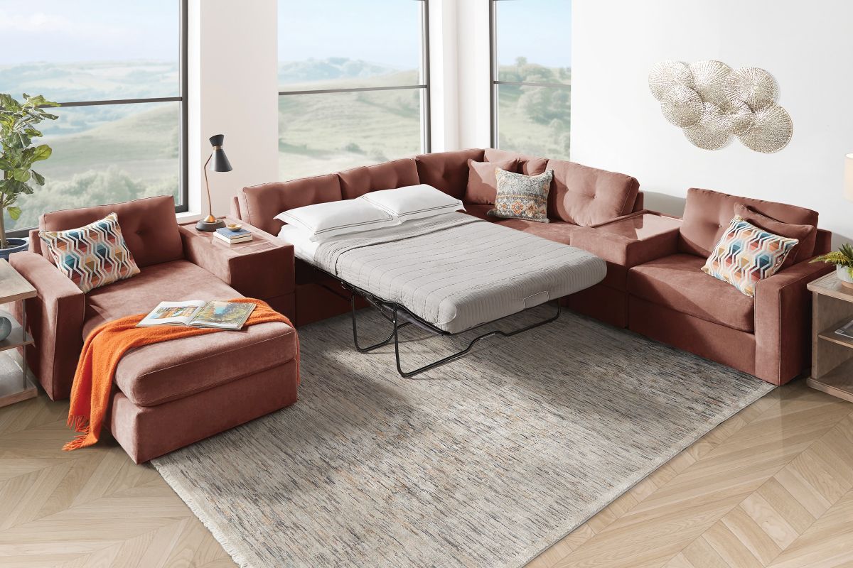 ModularOne Sectional Merlot 7-Piece Sectional with Sleeper + E-Console + Left Arm Facing Chaise 8