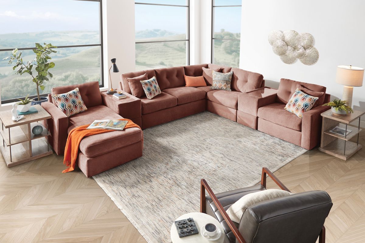 ModularOne Sectional Merlot 7-Piece Sectional with Sleeper + E-Console + Left Arm Facing Chaise 6