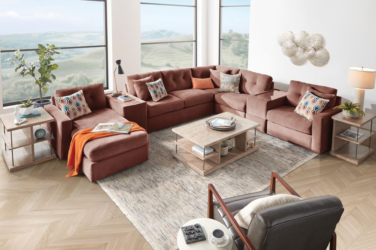 ModularOne Sectional Merlot 7-Piece Sectional with Sleeper + E-Console + Left Arm Facing Chaise 2