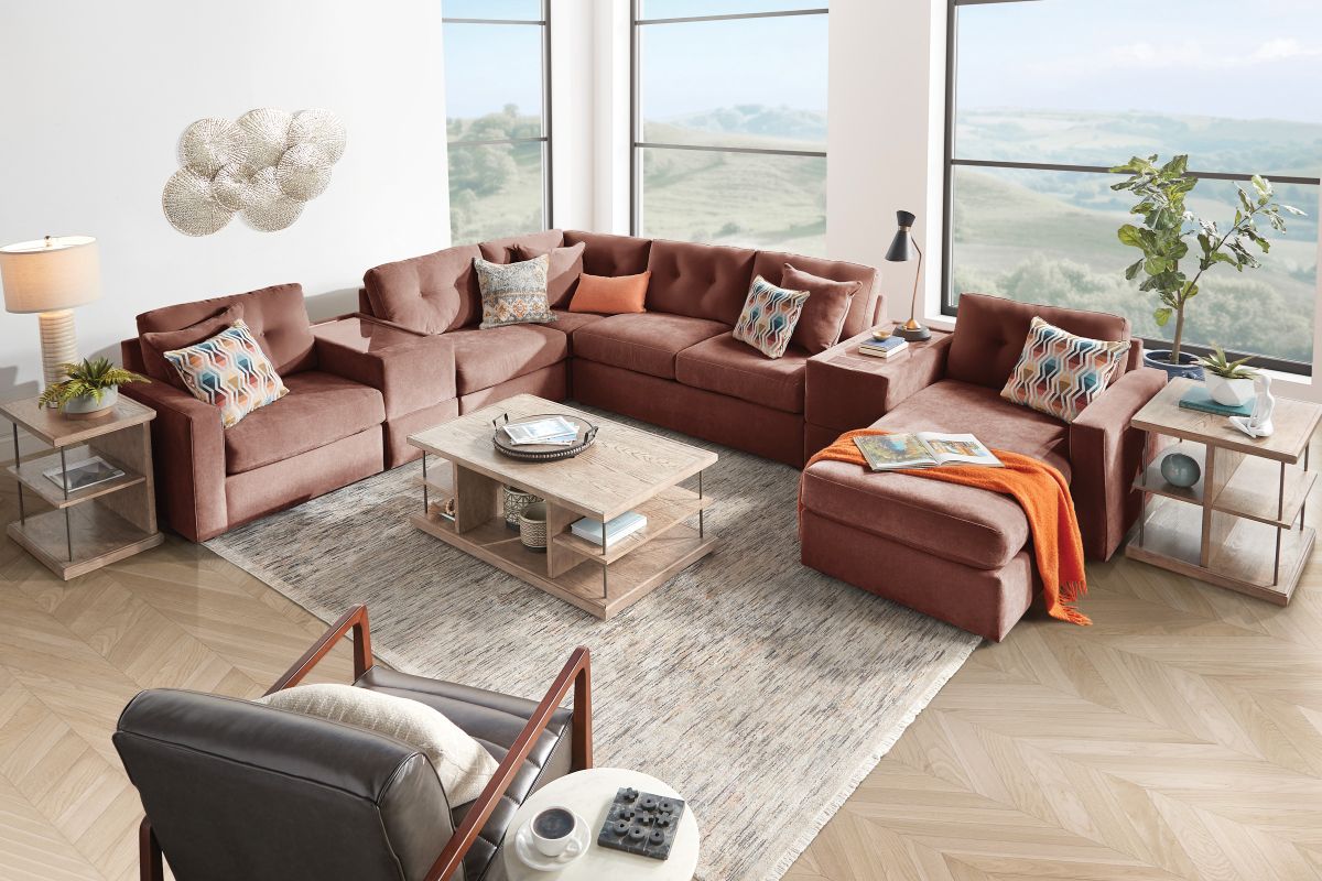 ModularOne Sectional Merlot 7-Piece Sectional with Sleeper + E-Console + Right Arm Facing Chaise 2