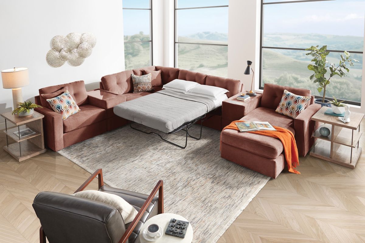 ModularOne Sectional Merlot 7-Piece Sectional with Sleeper + E-Console + Right Arm Facing Chaise 6