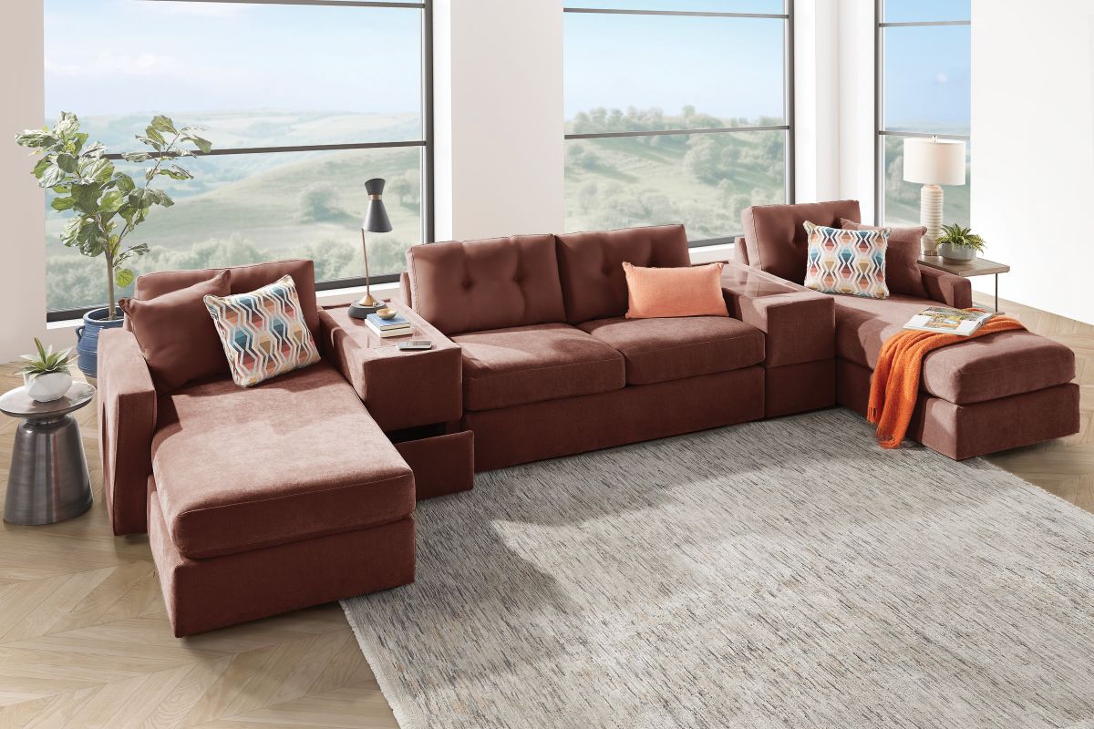 ModularOne Sectional Merlot 5-Piece Sectional with Sleeper + E-Console 8