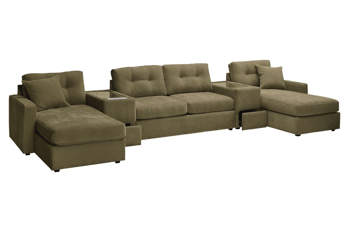 ModularOne Sectional Moss 5-Piece Sectional with Sleeper + E-Console 5