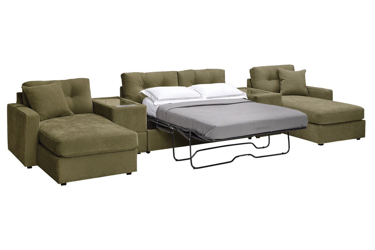 ModularOne Sectional Moss 5-Piece Sectional with Sleeper + E-Console 6