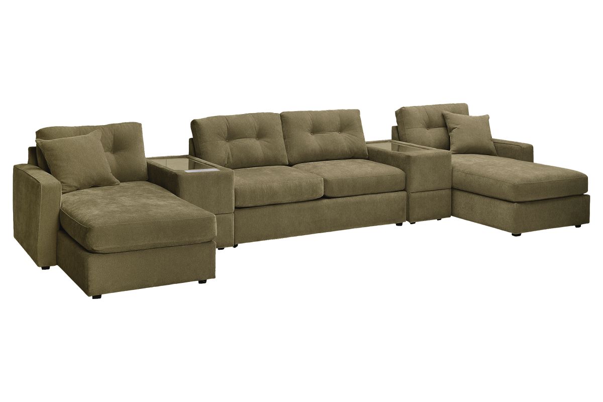 ModularOne Sectional Moss 5-Piece Sectional with Sleeper + E-Console 4