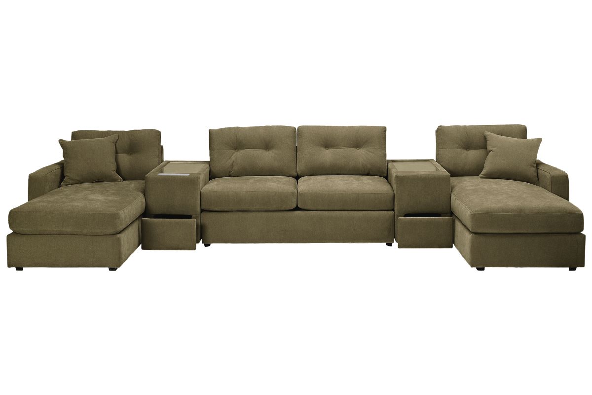 ModularOne Sectional Moss 5-Piece Sectional with Sleeper + E-Console 3