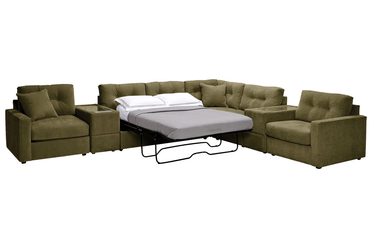 ModularOne Sectional Moss 7-Piece Sectional with Sleeper + E-Console 6
