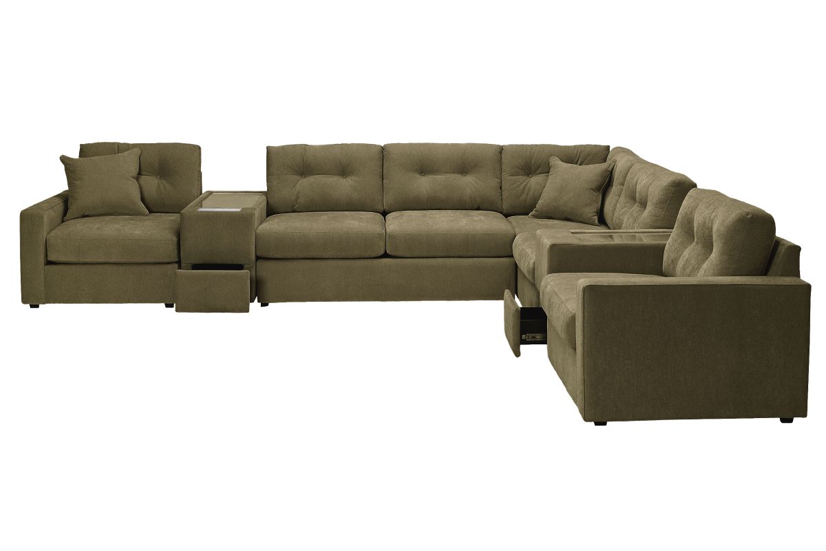 ModularOne Sectional Moss 7-Piece Sectional with Sleeper + E-Console 3