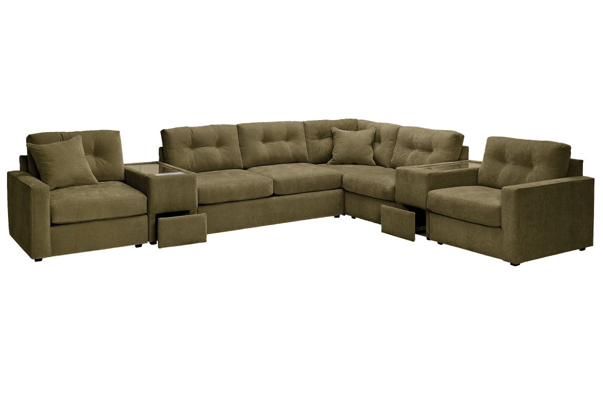 ModularOne Sectional Moss 7-Piece Sectional with Sleeper + E-Console 5