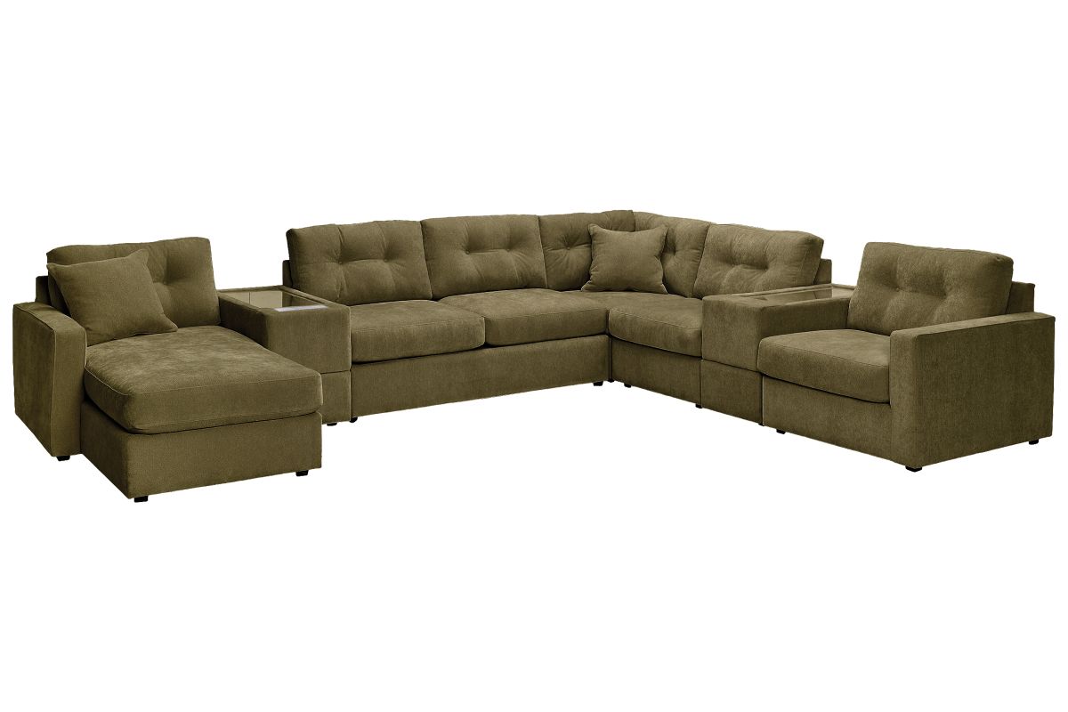 ModularOne Sectional Moss 7-Piece Sectional with Sleeper + E-Console + Left Arm Facing Chaise 4