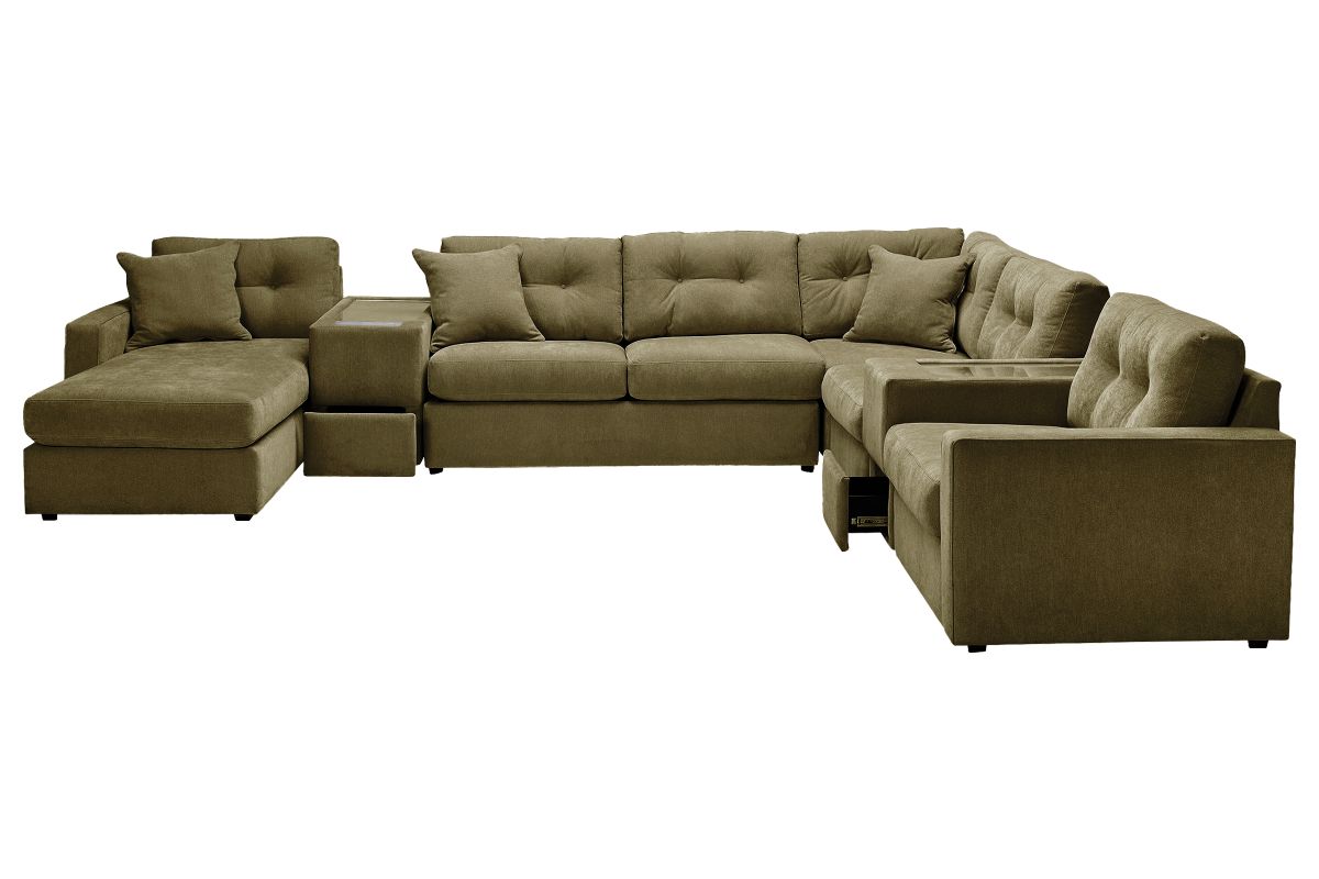 ModularOne Sectional Moss 7-Piece Sectional with Sleeper + E-Console + Left Arm Facing Chaise 3