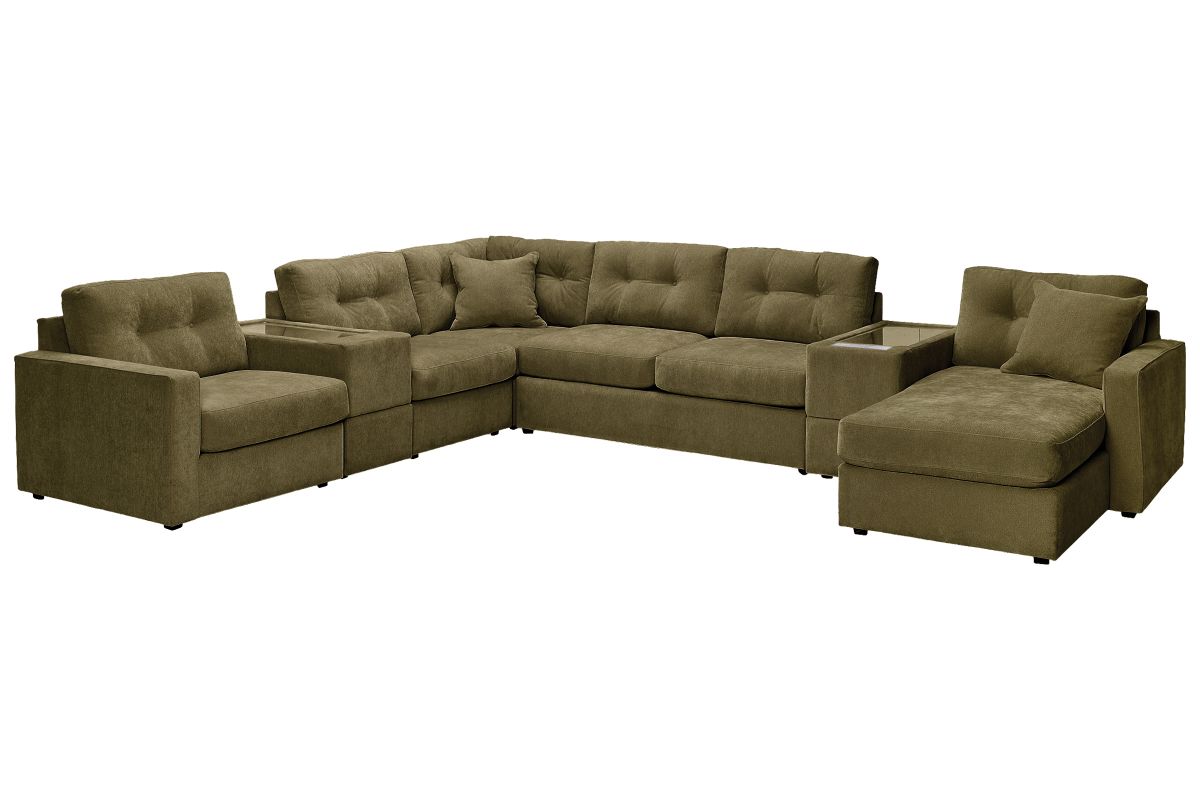 ModularOne Sectional Moss 7-Piece Sectional with Sleeper + E-Console + Right Arm Facing Chaise 4