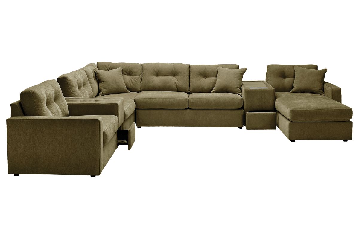 ModularOne Sectional Moss 7-Piece Sectional with Sleeper + E-Console + Right Arm Facing Chaise 3