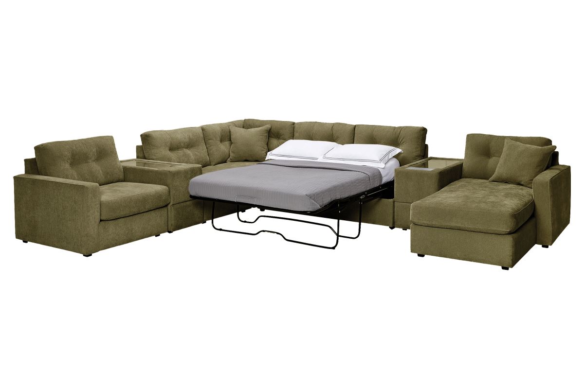 ModularOne Sectional Moss 7-Piece Sectional with Sleeper + E-Console + Right Arm Facing Chaise 5