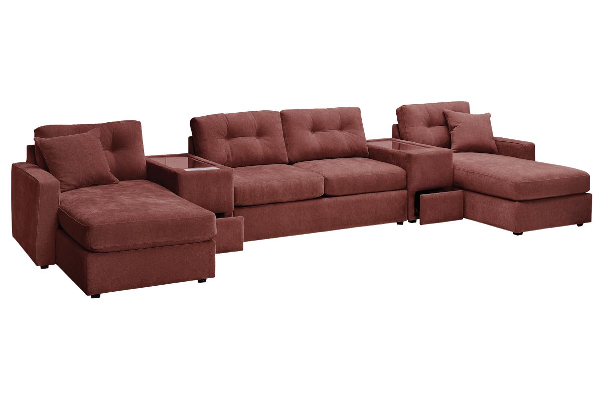 ModularOne Sectional Merlot 5-Piece Sectional with Sleeper + E-Console 5