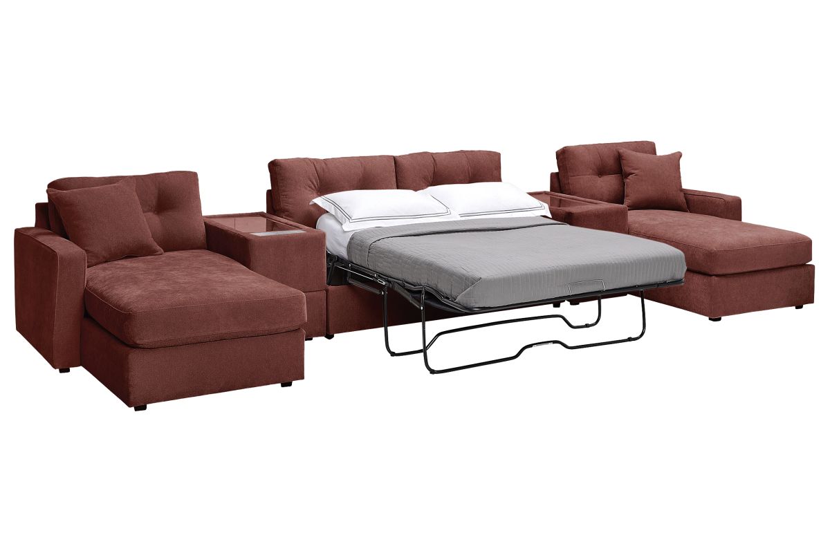 ModularOne Sectional Merlot 5-Piece Sectional with Sleeper + E-Console 6