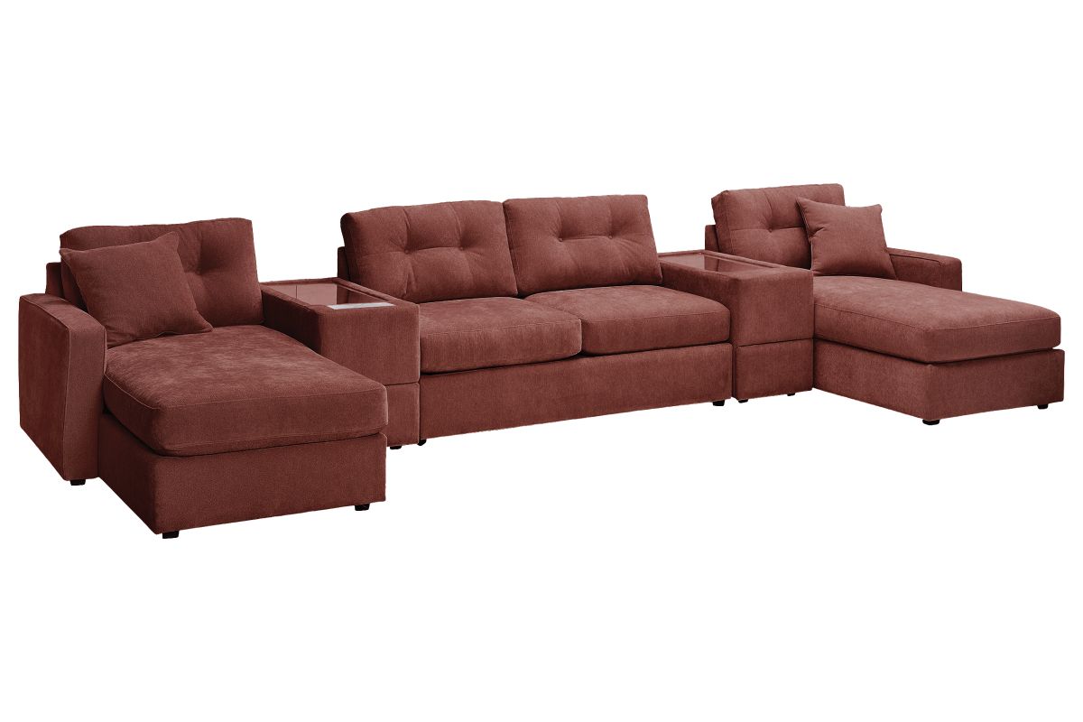 ModularOne Sectional Merlot 5-Piece Sectional with Sleeper + E-Console 4