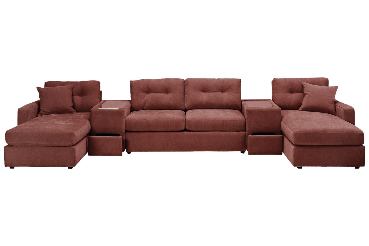 ModularOne Sectional Merlot 5-Piece Sectional with Sleeper + E-Console 3