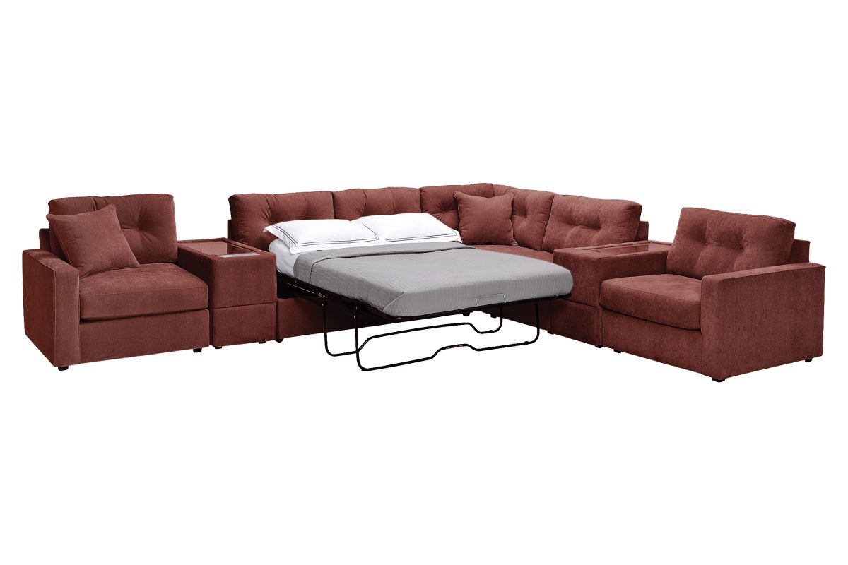 ModularOne Sectional Merlot 7-Piece Sectional with Sleeper + E-Console 5
