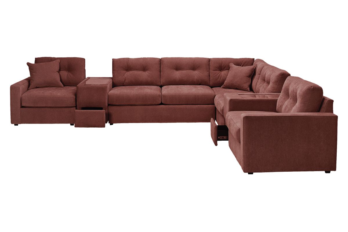 ModularOne Sectional Merlot 7-Piece Sectional with Sleeper + E-Console 3