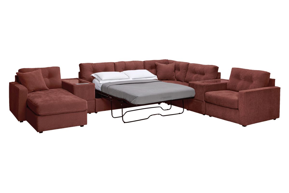 ModularOne Sectional Merlot 7-Piece Sectional with Sleeper + E-Console + Left Arm Facing Chaise 5