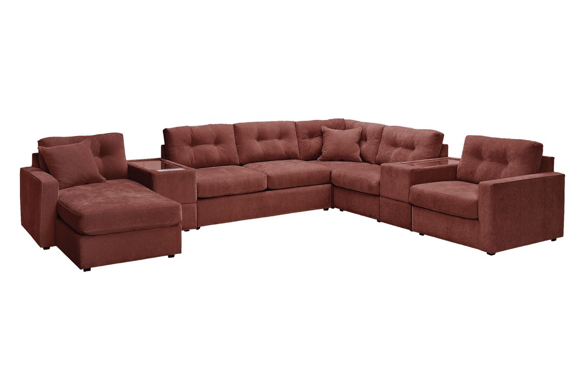 ModularOne Sectional Merlot 7-Piece Sectional with Sleeper + E-Console + Left Arm Facing Chaise 4
