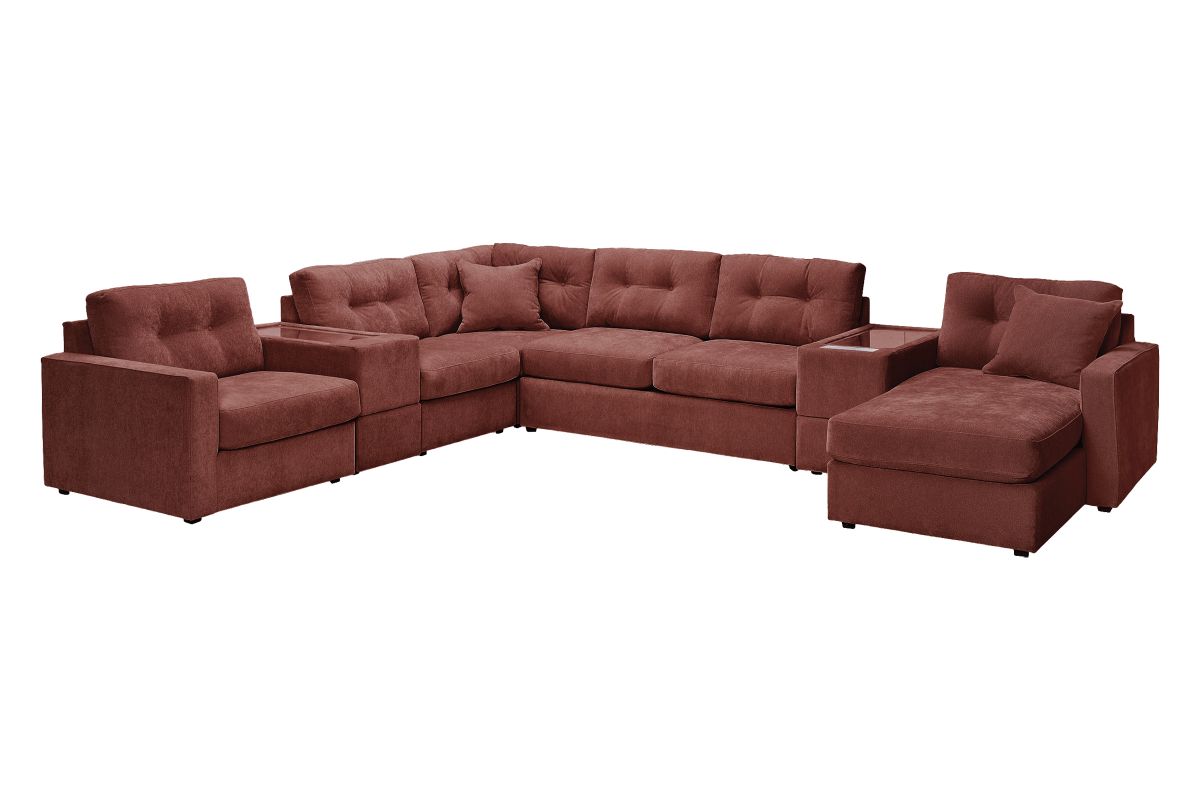 ModularOne Sectional Merlot 7-Piece Sectional with Sleeper + E-Console + Right Arm Facing Chaise 4