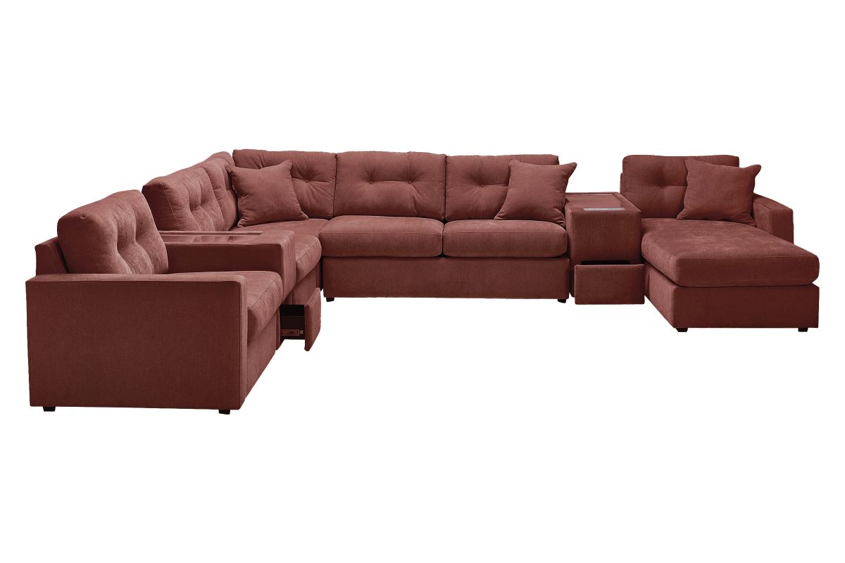 ModularOne Sectional Merlot 7-Piece Sectional with Sleeper + E-Console + Right Arm Facing Chaise 3