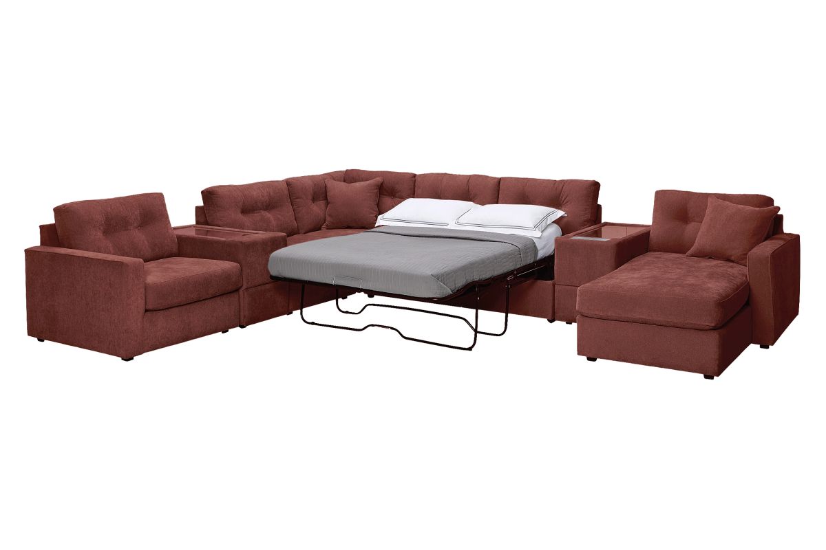 ModularOne Sectional Merlot 7-Piece Sectional with Sleeper + E-Console + Right Arm Facing Chaise 5
