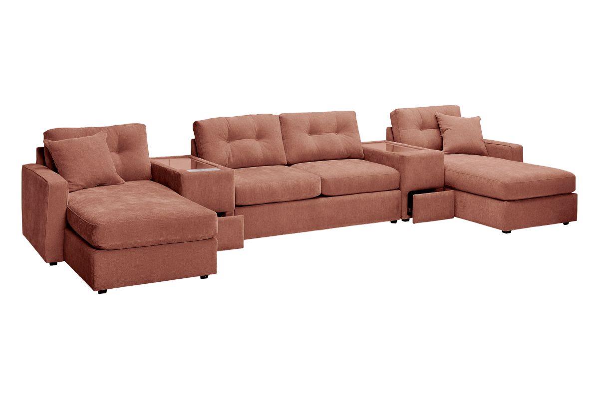 ModularOne Sectional Cantaloupe 5-Piece Sectional with Sleeper + E-Console 4