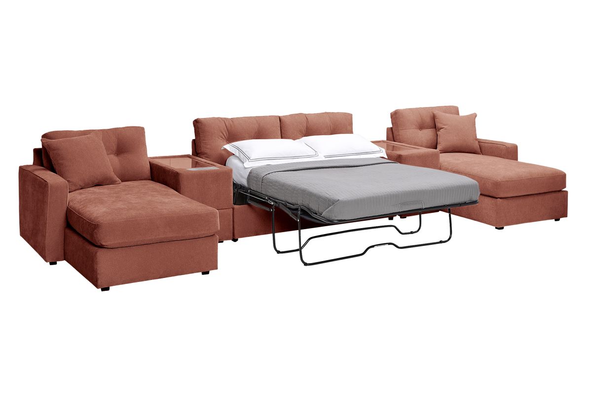 ModularOne Sectional Cantaloupe 5-Piece Sectional with Sleeper + E-Console 5