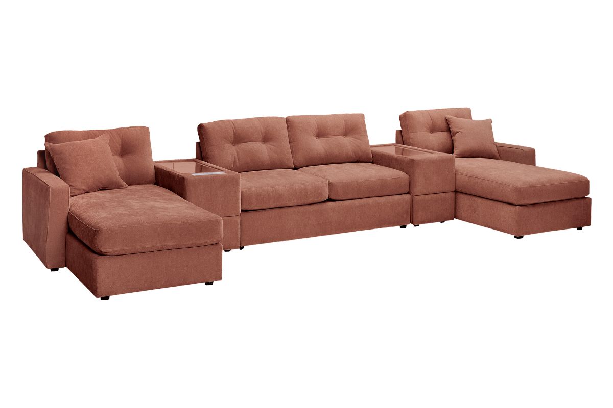 ModularOne Sectional Cantaloupe 5-Piece Sectional with Sleeper + E-Console 3