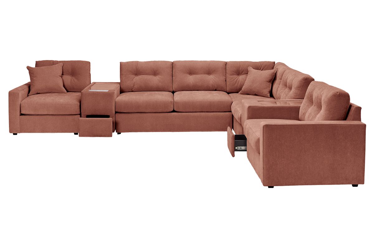 ModularOne Sectional Cantaloupe 7-Piece Sectional with Sleeper + E-Console 2