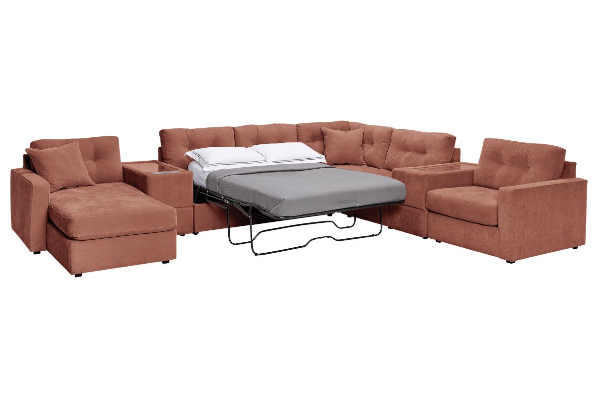 ModularOne Sectional Cantaloupe 7-Piece Sectional with Sleeper + E-Console + Left Arm Facing Chaise 4