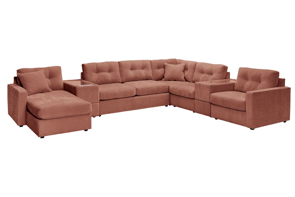 ModularOne Sectional Cantaloupe 7-Piece Sectional with Sleeper + E-Console + Left Arm Facing Chaise 3