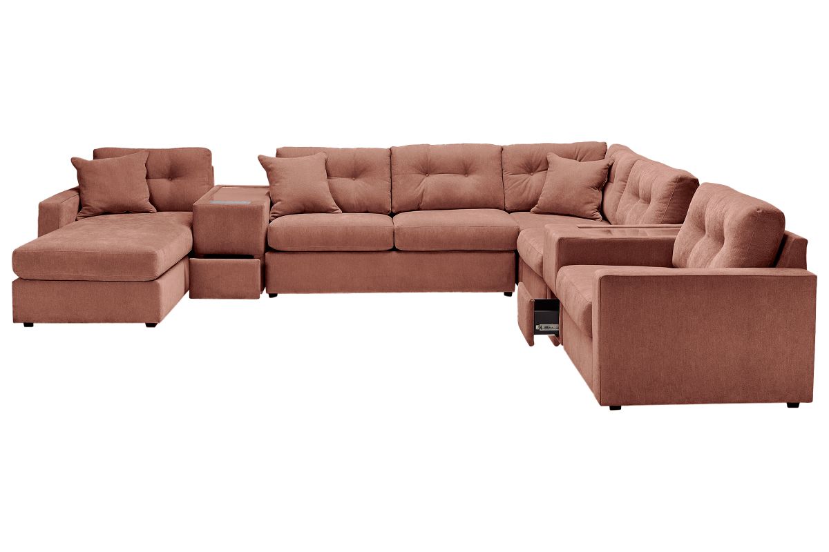 ModularOne Sectional Cantaloupe 7-Piece Sectional with Sleeper + E-Console + Left Arm Facing Chaise 2