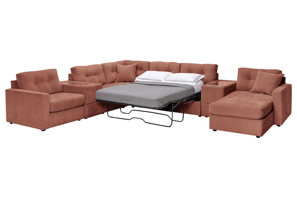 ModularOne Sectional Cantaloupe 7-Piece Sectional with Sleeper + E-Console + Right Arm Facing Chaise 4