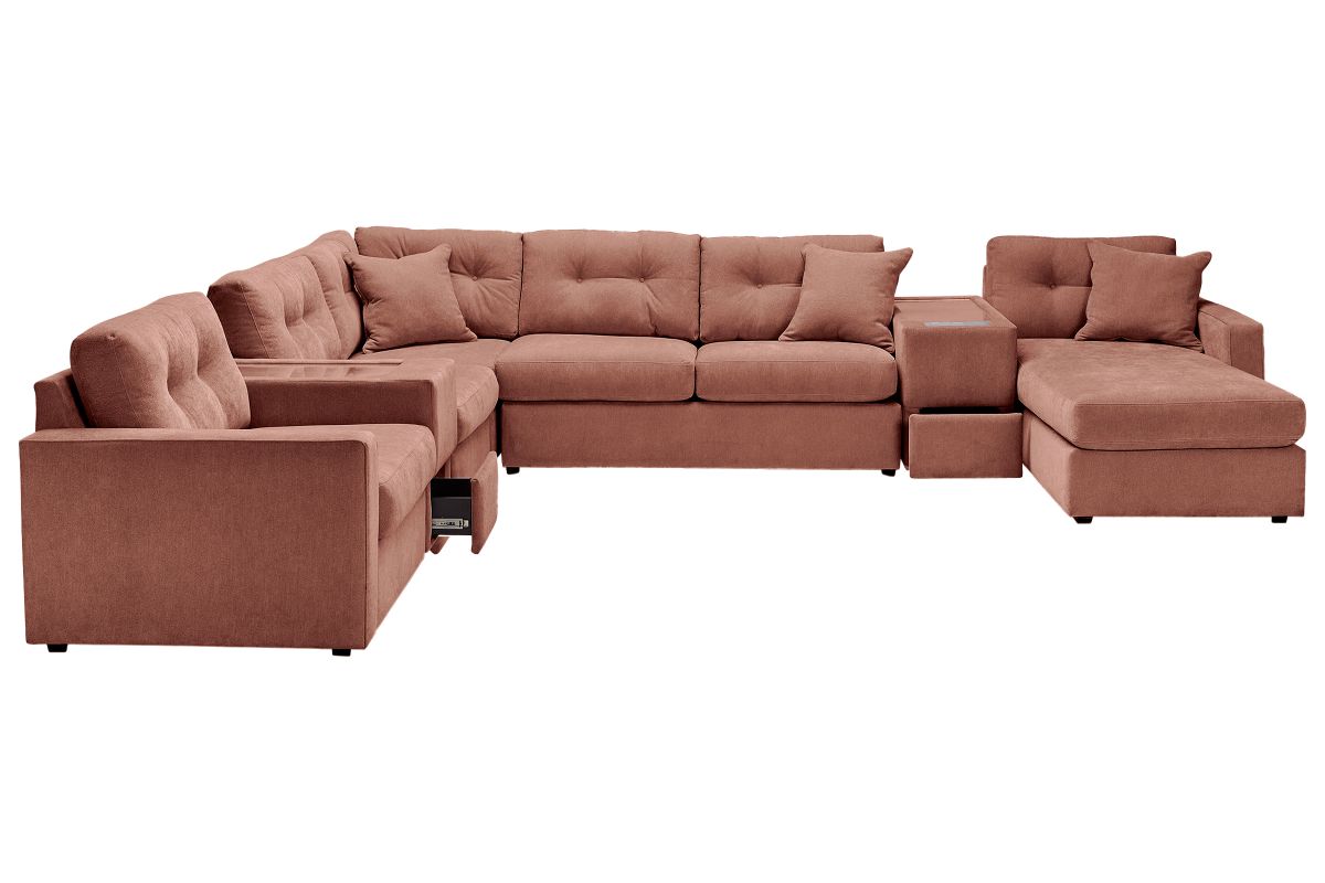 ModularOne Sectional Cantaloupe 7-Piece Sectional with Sleeper + E-Console + Right Arm Facing Chaise 2