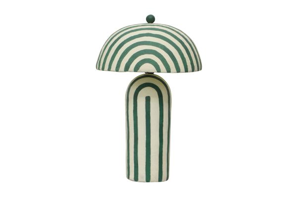 Maiori Dark Green Striped Papier Mache Table Lamp