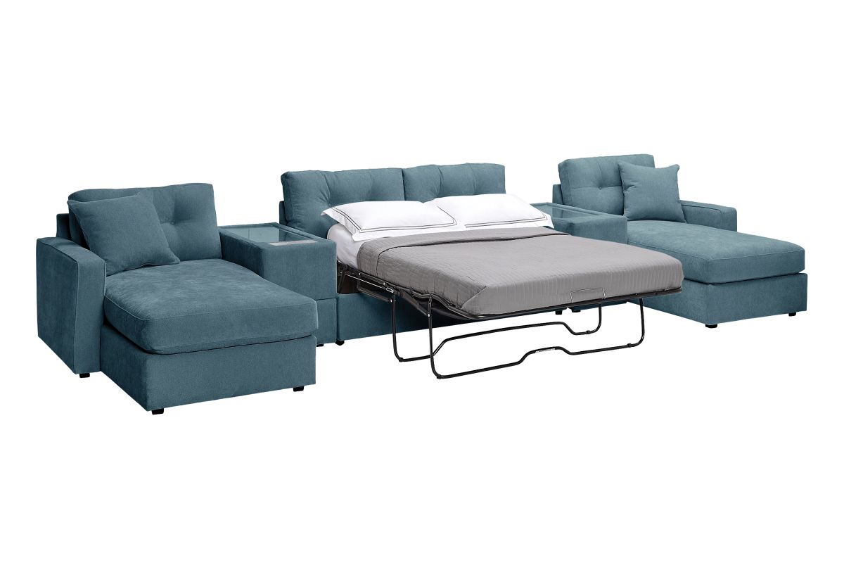 ModularOne Sectional Teal 5-Piece Sectional with Sleeper + E-Console 5