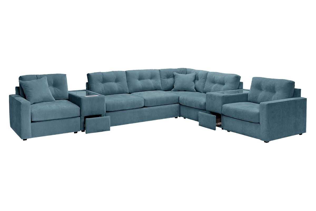 ModularOne Sectional Teal 7-Piece Sectional with Sleeper + E-Console 4