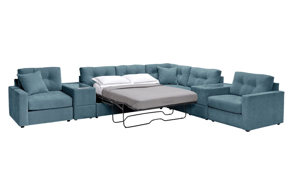 ModularOne Sectional Teal 7-Piece Sectional with Sleeper + E-Console 5