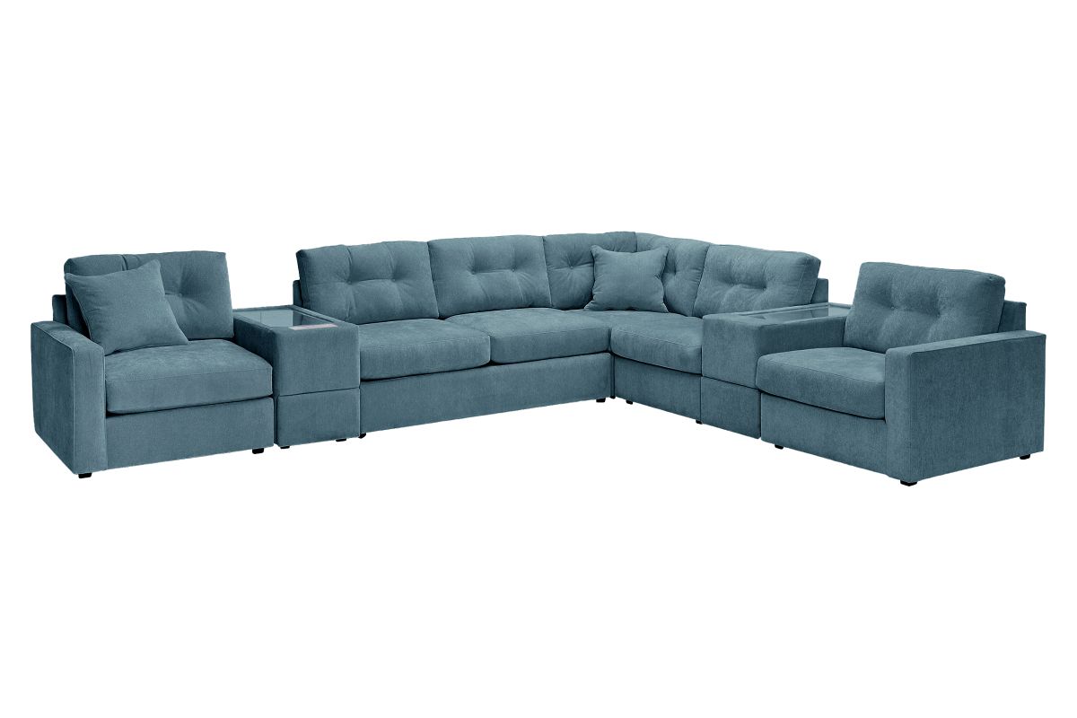 ModularOne Sectional Teal 7-Piece Sectional with Sleeper + E-Console 3