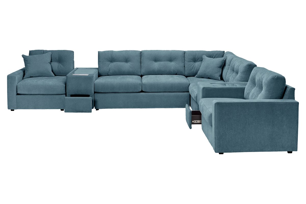 ModularOne Sectional Teal 7-Piece Sectional with Sleeper + E-Console 2