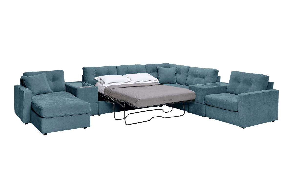ModularOne Sectional Teal 7-Piece Sectional with Sleeper + E-Console + Left Arm Facing Chaise 4