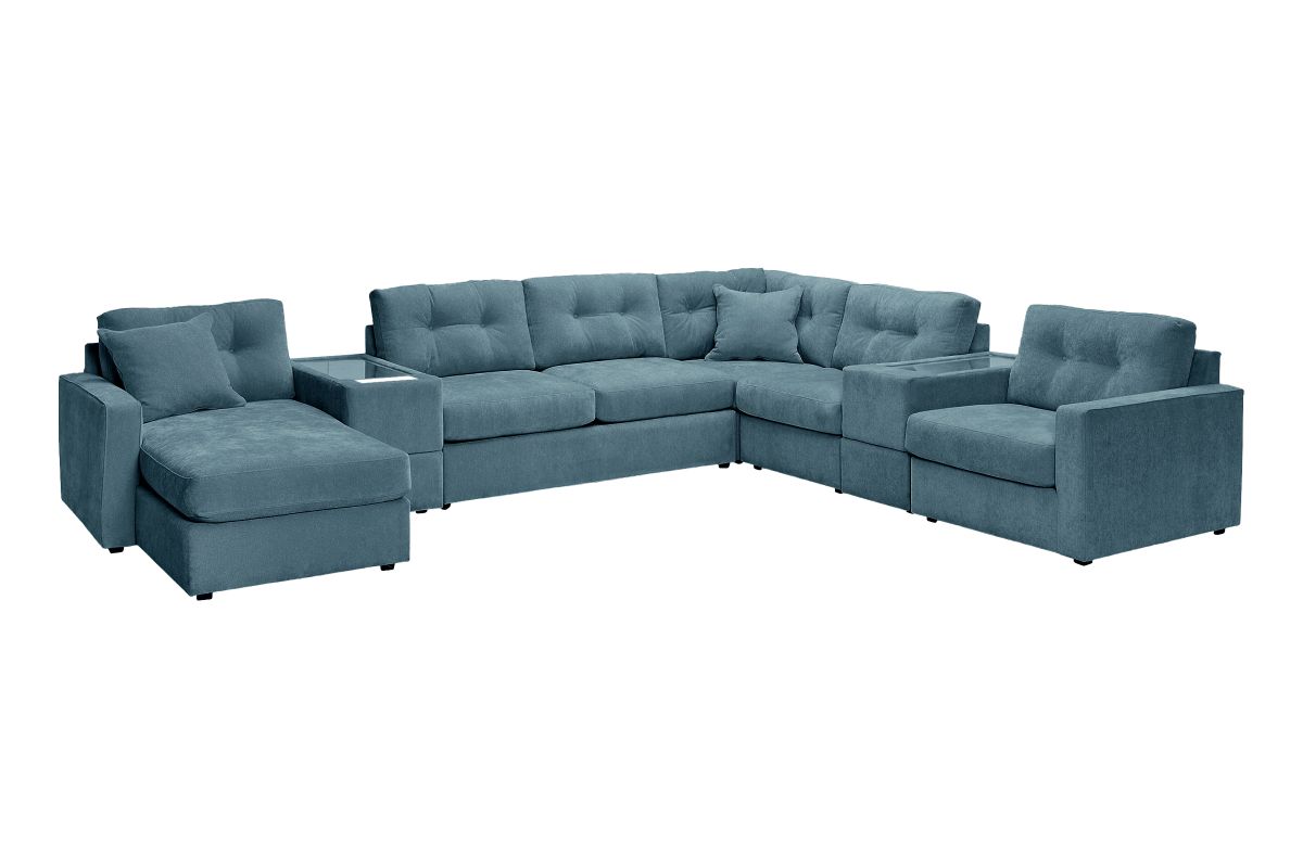 ModularOne Sectional Teal 7-Piece Sectional with Sleeper + E-Console + Left Arm Facing Chaise 3