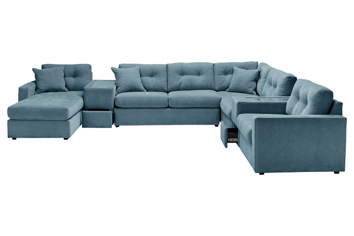 ModularOne Sectional Teal 7-Piece Sectional with Sleeper + E-Console + Left Arm Facing Chaise 2