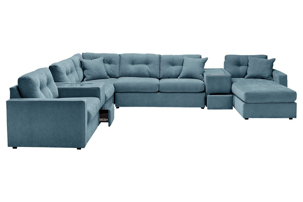 ModularOne Sectional Teal 7-Piece Sectional with Sleeper + E-Console + Right Arm Facing Chaise 2